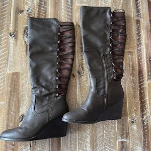 Brown Knee high boots.